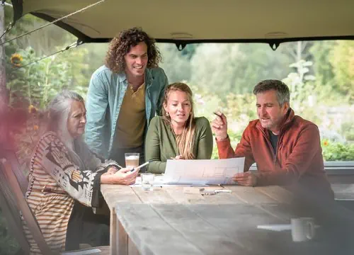 Teamleden Kasteelhoeve Wange die een plan bespreken